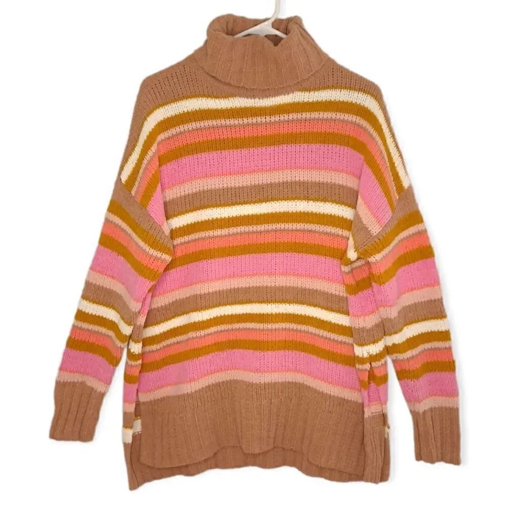 Aerie Sunset Turtleneck Striped Chunky Knit Oversized Sweater Small